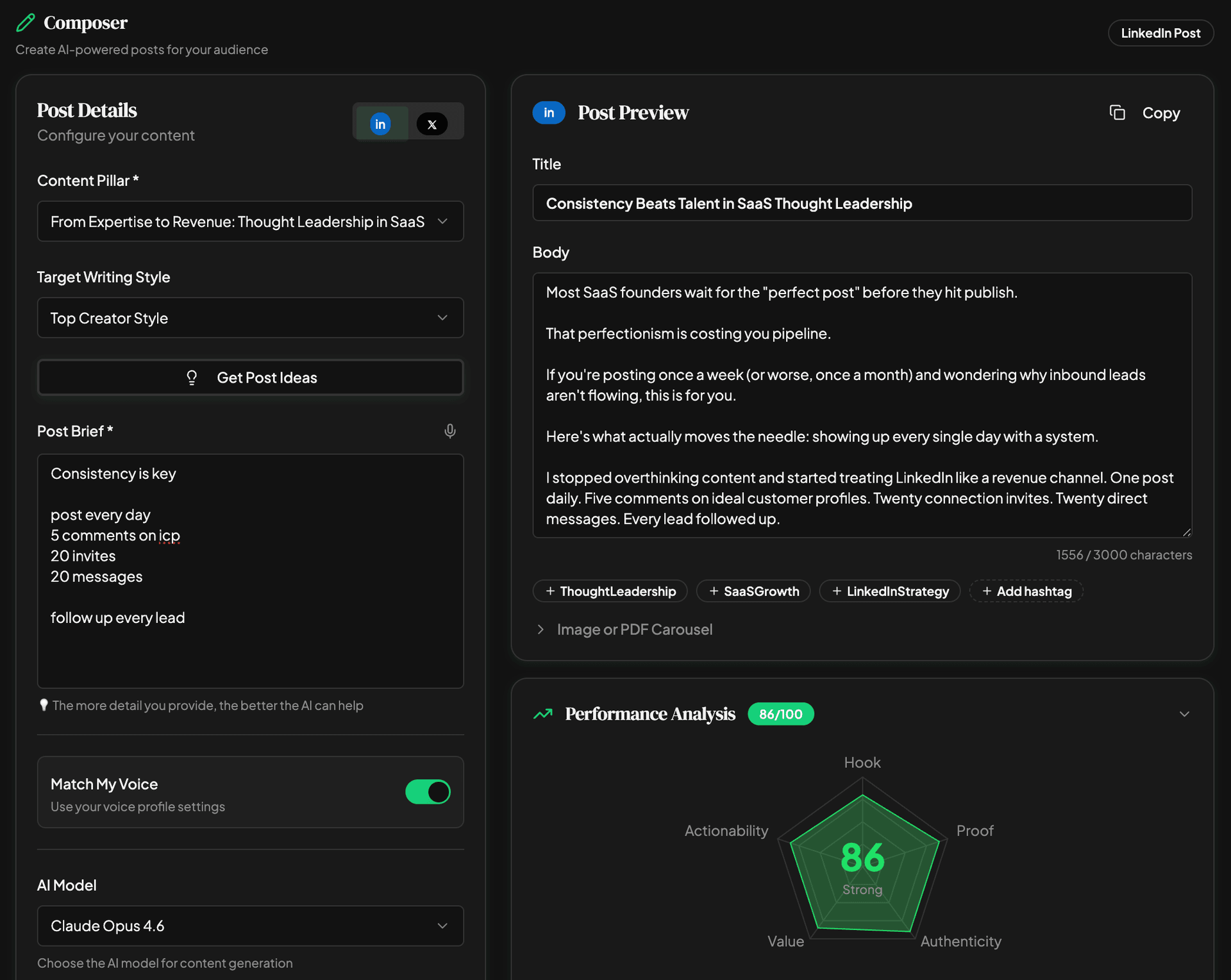 Ghost Composer — write LinkedIn posts in your brand voice